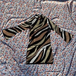 Metallic Studded Zebra Bell Sleeve Sweater Dress